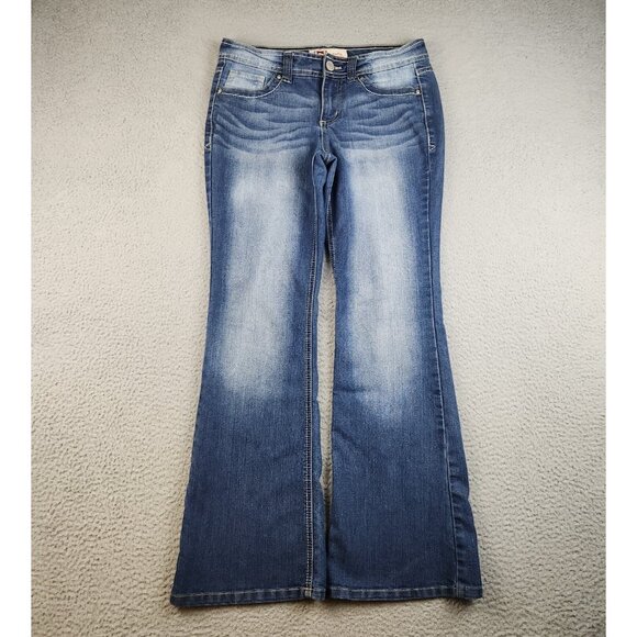 L.E.I. Jeans Women's Jr 7 Sophia Hipster Flare Blue Denim Pants Stretch Bootcut - Picture 1 of 9